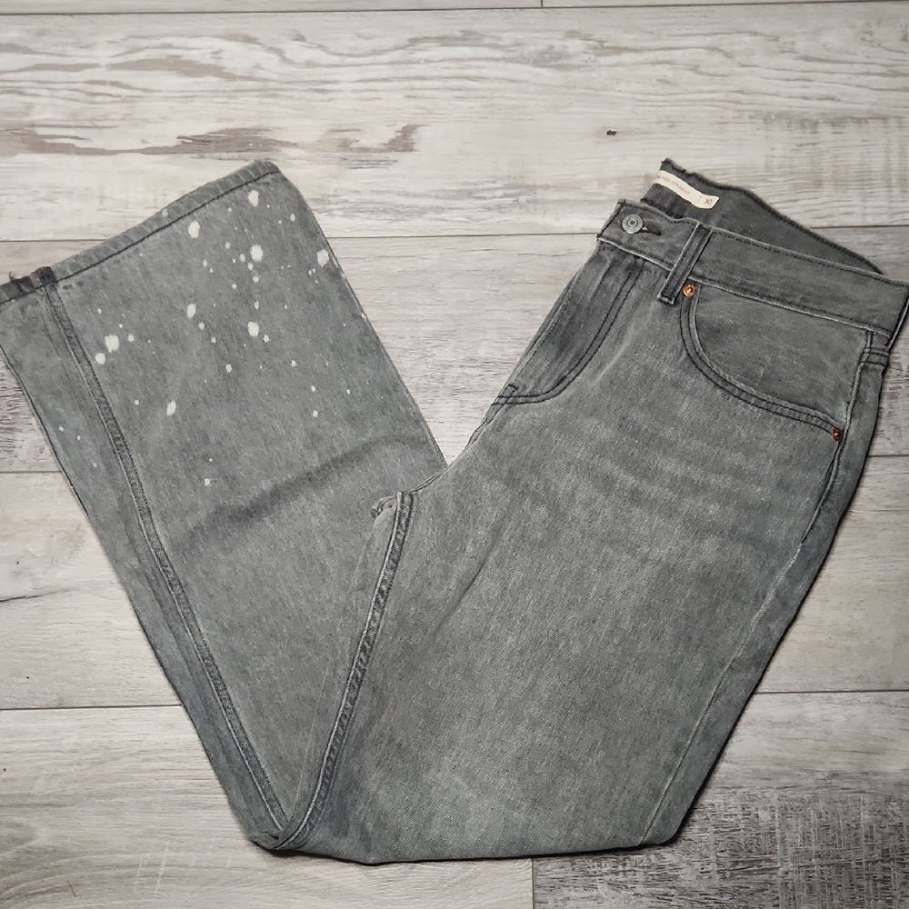 LEVI'S Women's Gray Jeans Distressed Bleach Splatters Low Pro Straight Size 30